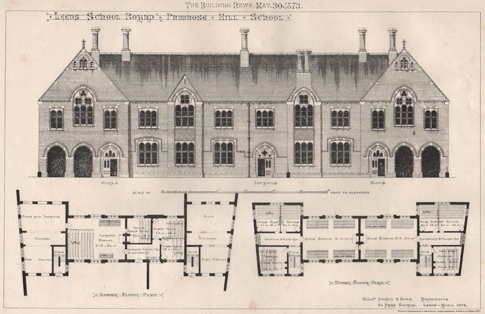 Leeds School Board, Primrose Hill School; Willm. Parkin & Sons. Architects 1873